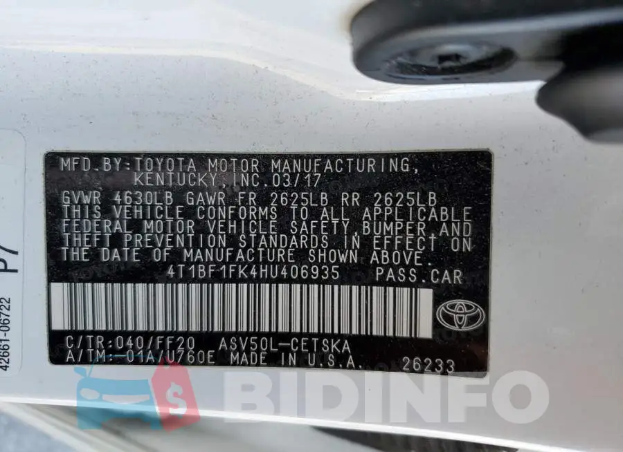 4T1BF1FK4HU406935 Photo# 12