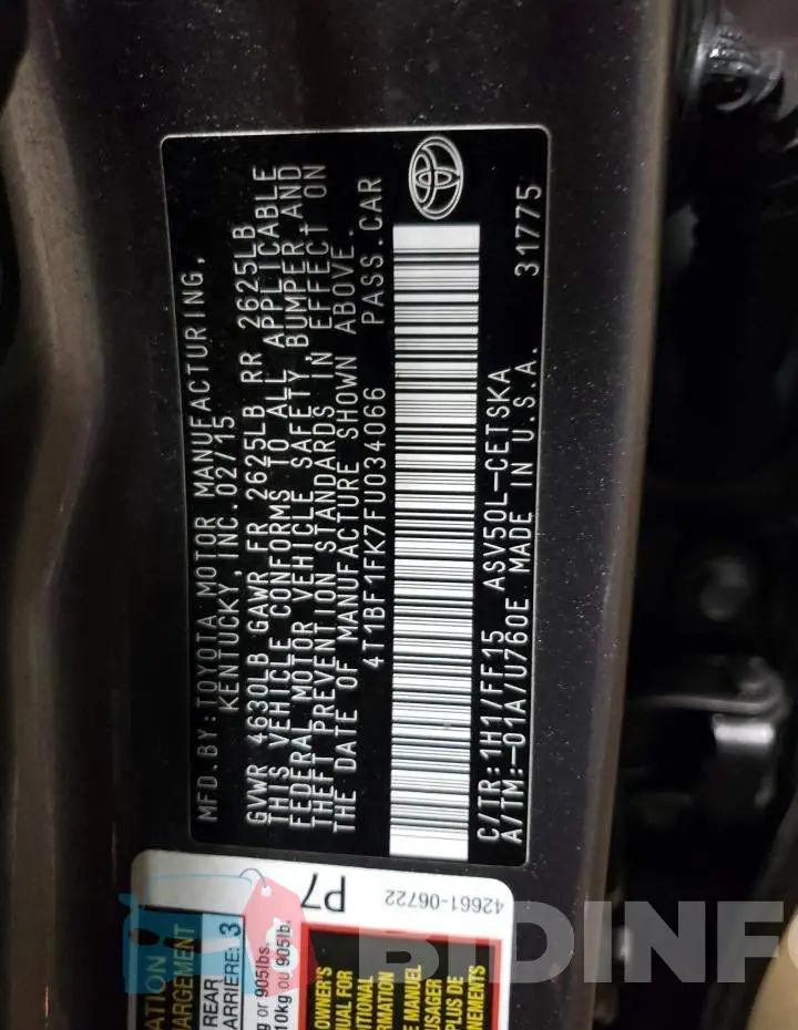 4T1BF1FK7FU034066 Photo# 12