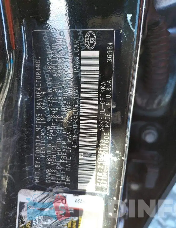 4T1BF1FKXEU401220 Photo# 12