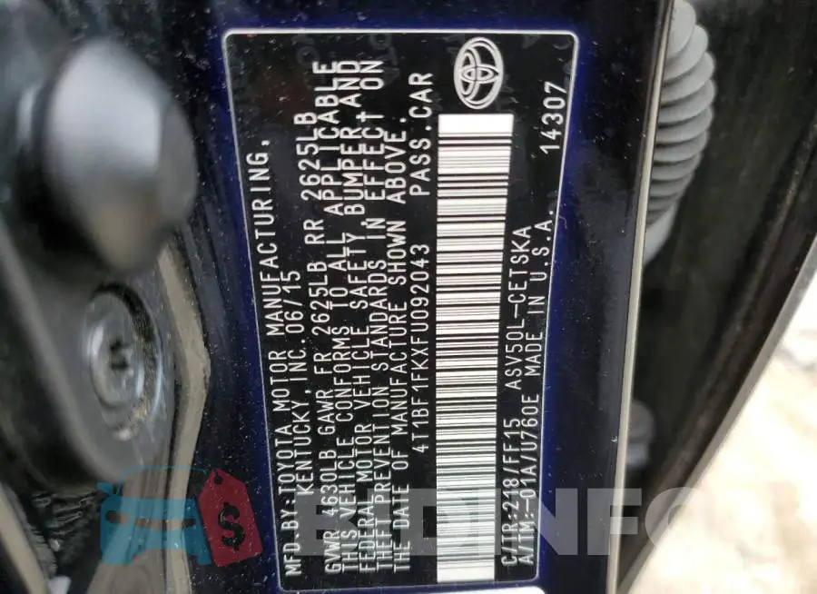 4T1BF1FKXFU092043 Photo# 12