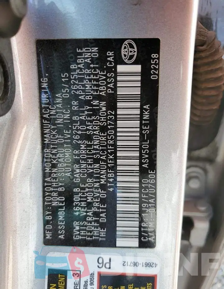 4T4BF1FK1FR501732 Photo# 10