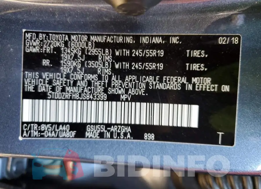 5TDDZRFH8JS843399 Photo# 14