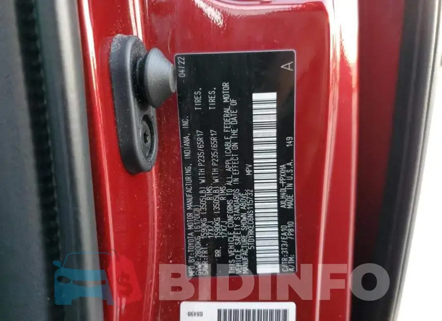 5TDYRKEC6NS115732 Photo# 13