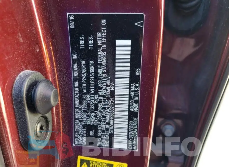 5TDZARFH3GS021731 Photo# 14
