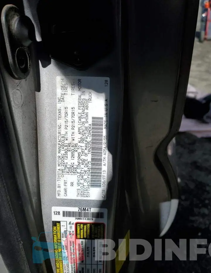 5TFTX4CN1FX048775 Photo# 12