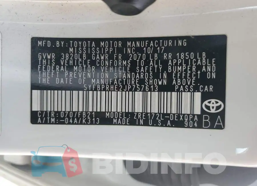 5YFBPRHE2JP757613 Photo# 12