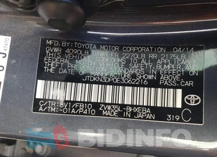 JTDKN3DP0E3062216 Photo# 10