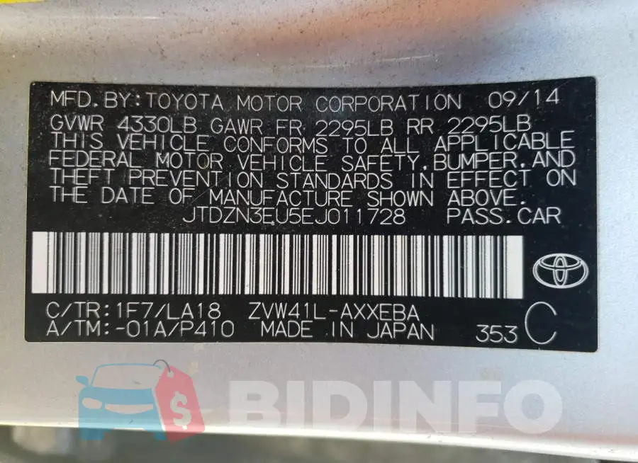 JTDZN3EU5EJ011728 Photo# 13