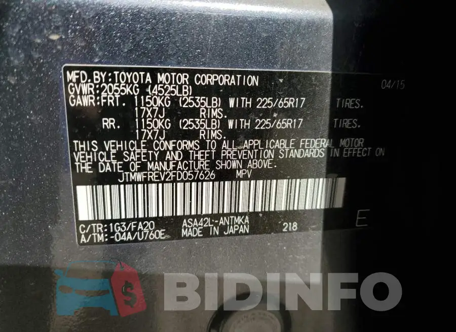 JTMWFREV2FD057626 Photo# 13