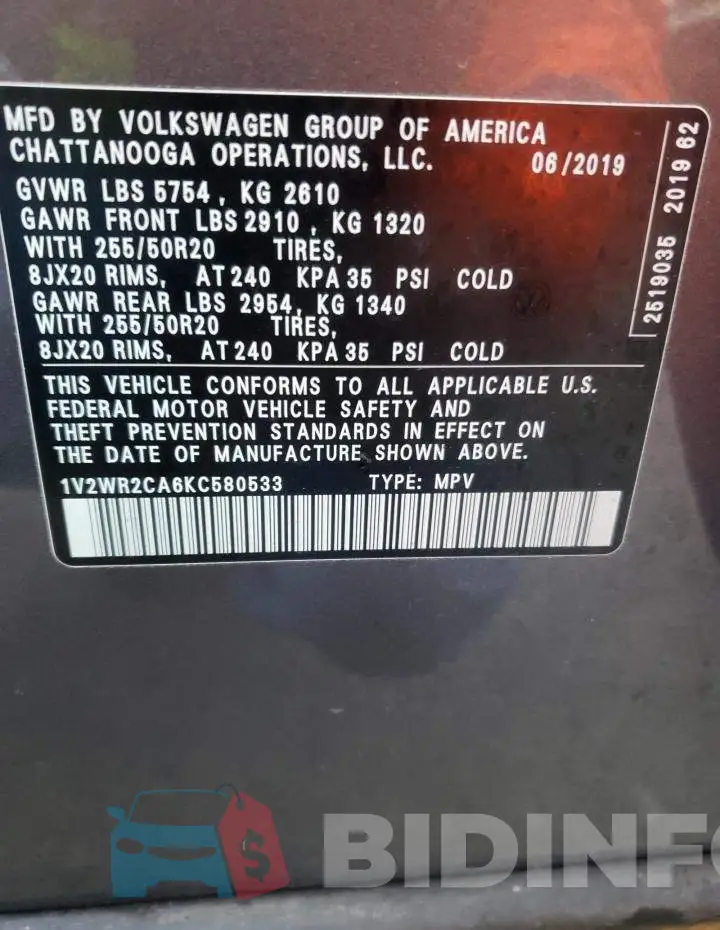 1V2WR2CA6KC580533 Photo# 13