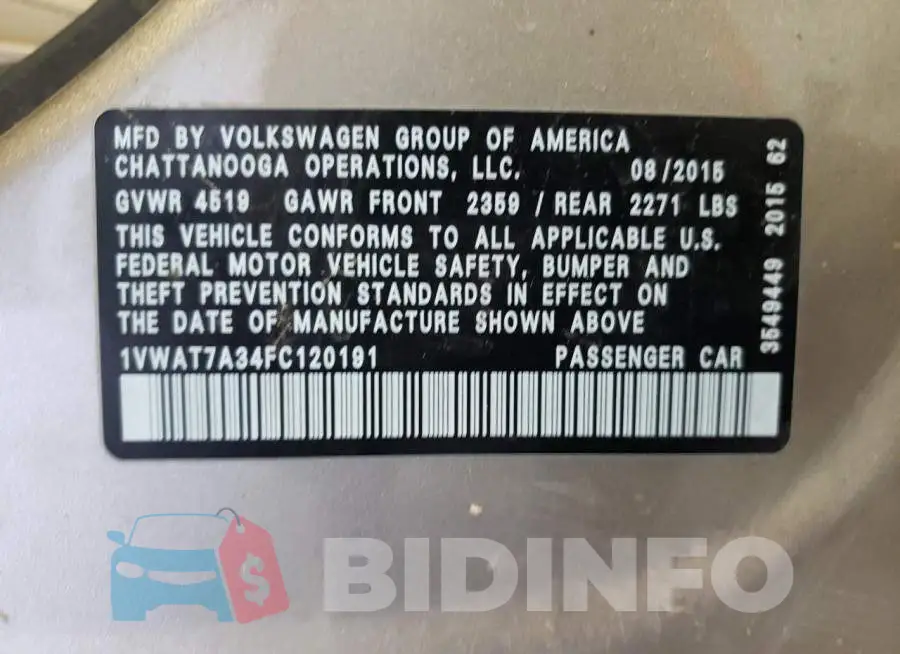1VWAT7A34FC120191 Photo# 12