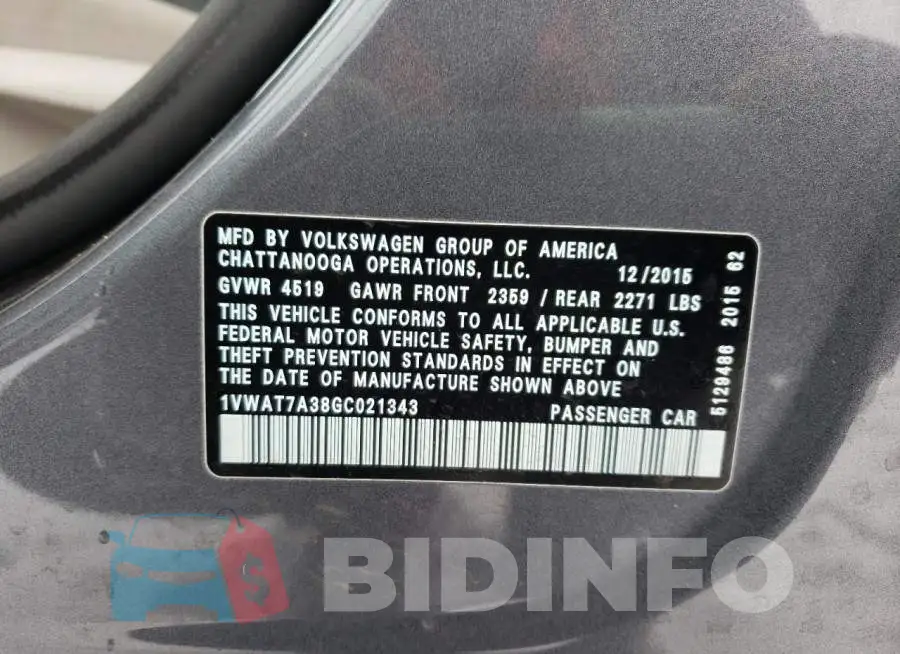 1VWAT7A38GC021343 Photo# 13