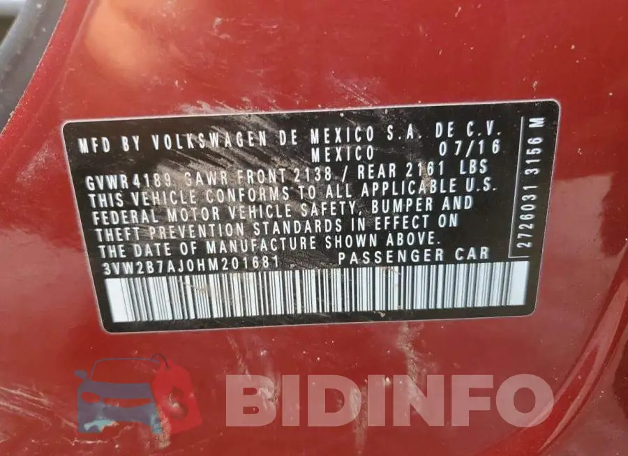 3VW2B7AJ0HM201681 Photo# 12