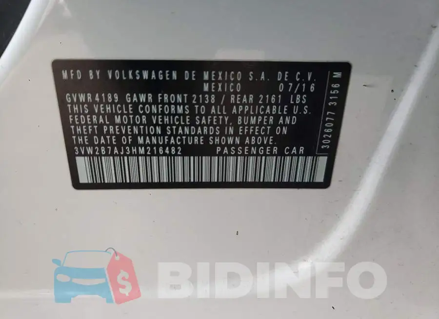 3VW2B7AJ3HM216482 Photo# 12