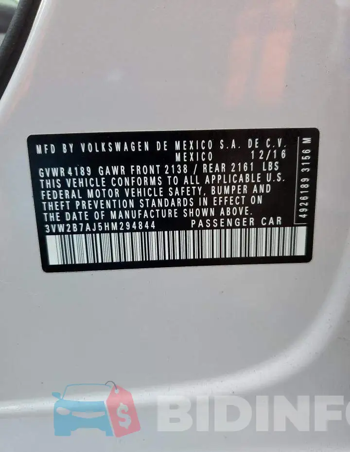 3VW2B7AJ5HM294844 Photo# 12
