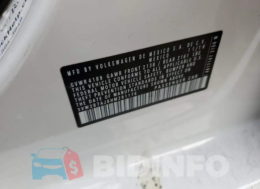 3VW2B7AJ8HM291176 Photo# 12