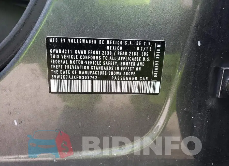 3VW2K7AJXFM303762 Photo# 12