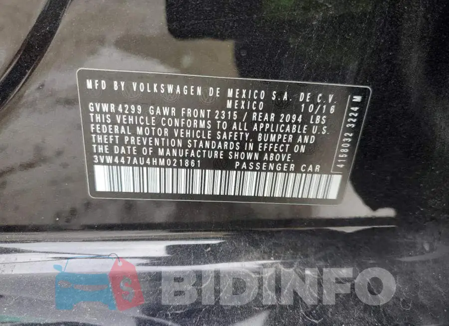 3VW447AU4HM021861 Photo# 13