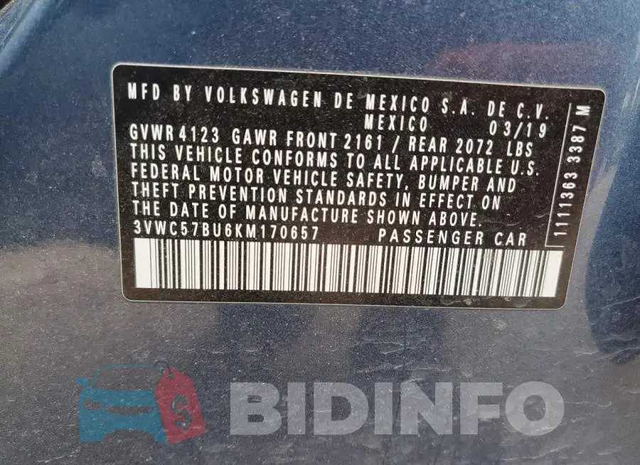 3VWC57BU6KM170657 Photo# 13