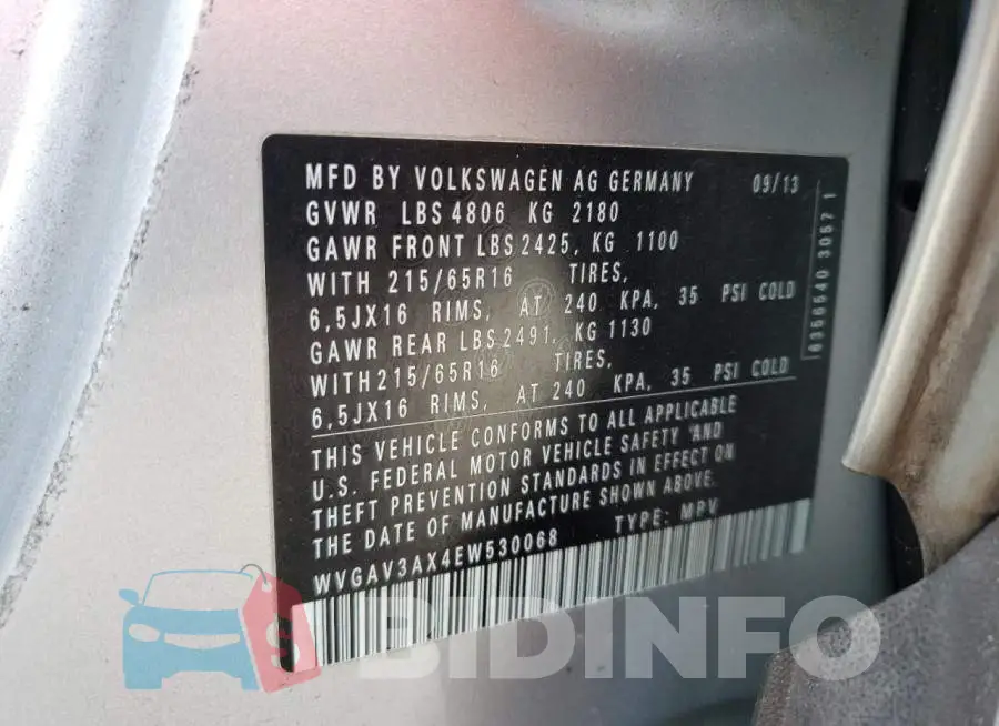 WVGAV3AX4EW530068 Photo# 13
