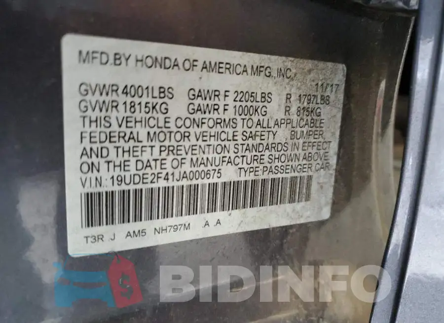 19UDE2F41JA000675 Photo# 12