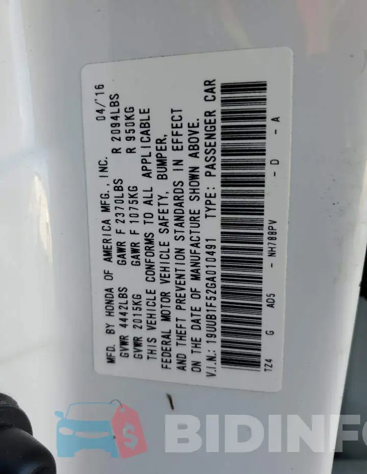 19UUB1F52GA010491 Photo# 12