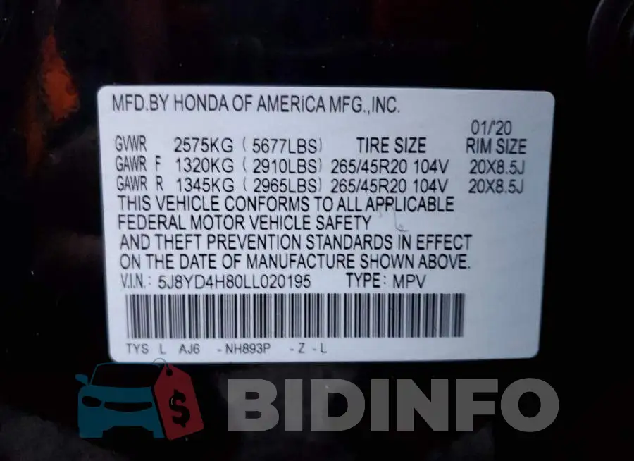 5J8YD4H80LL020195 Photo# 13