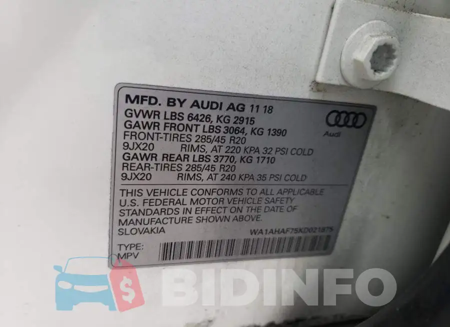 WA1AHAF75KD021875 Photo# 13