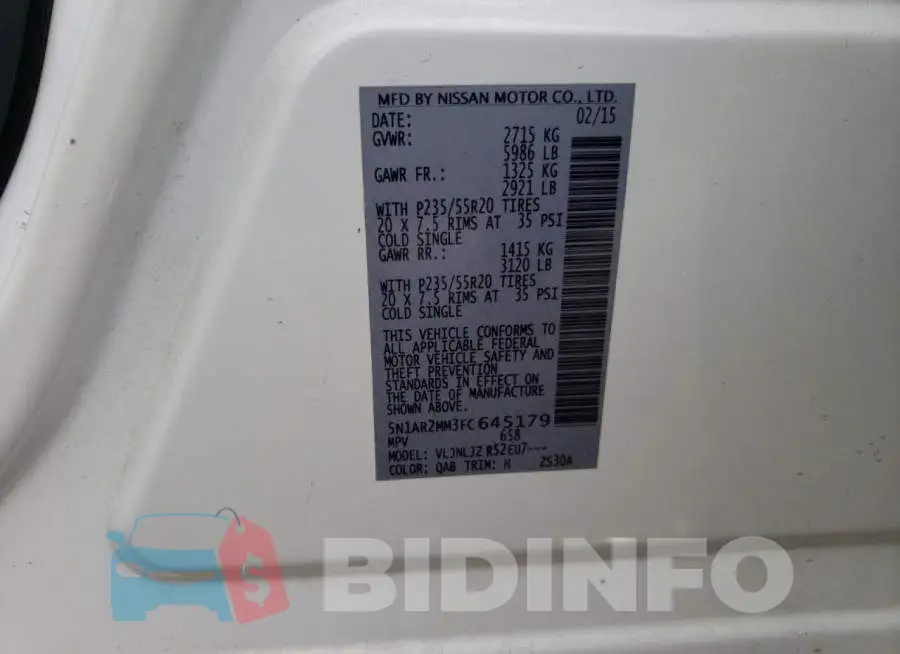 5N1AR2MM3FC645179 Photo# 13