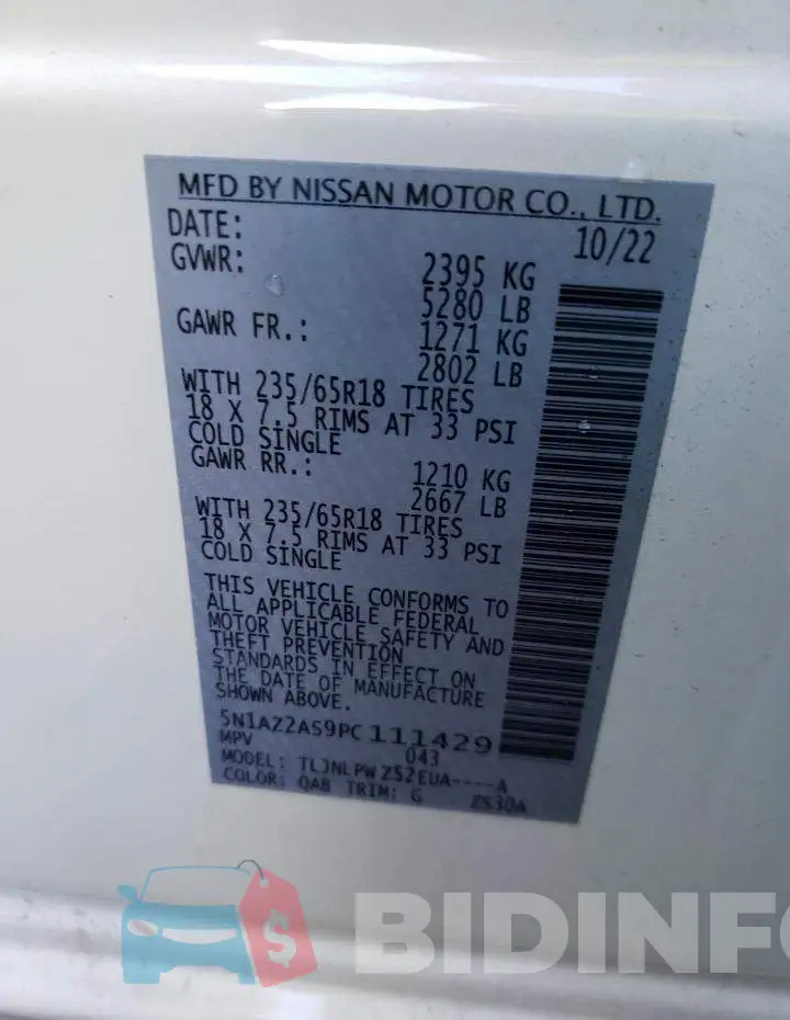 5N1AZ2AS9PC111429 Photo# 12