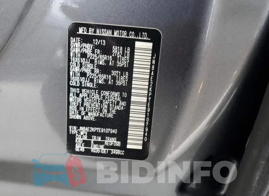 JN8AE2KP7E9107940 Photo# 13