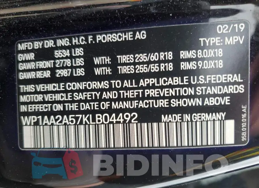 WP1AA2A57KLB04492 Photo# 13