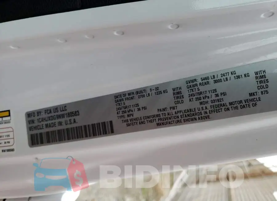 1C4HJXDG9NW180583 Photo# 12