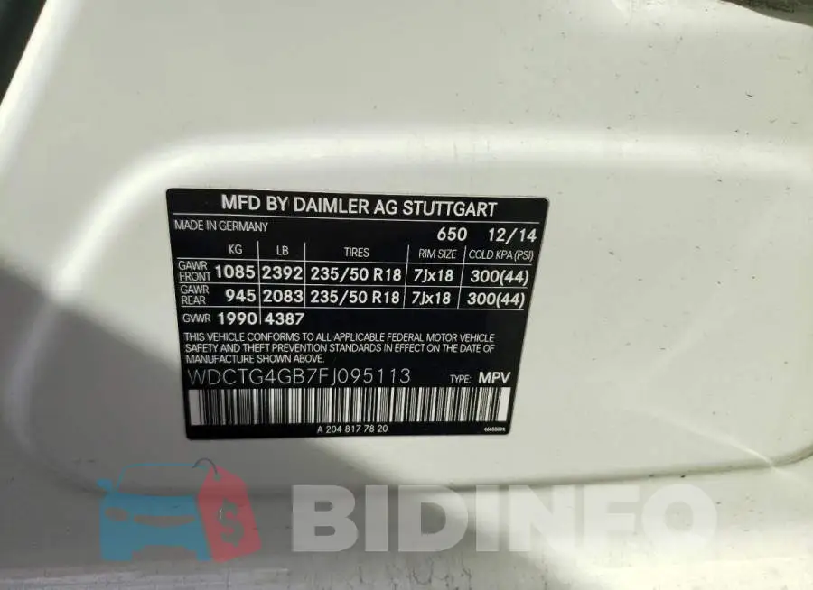 WDCTG4GB7FJ095113 Photo# 12