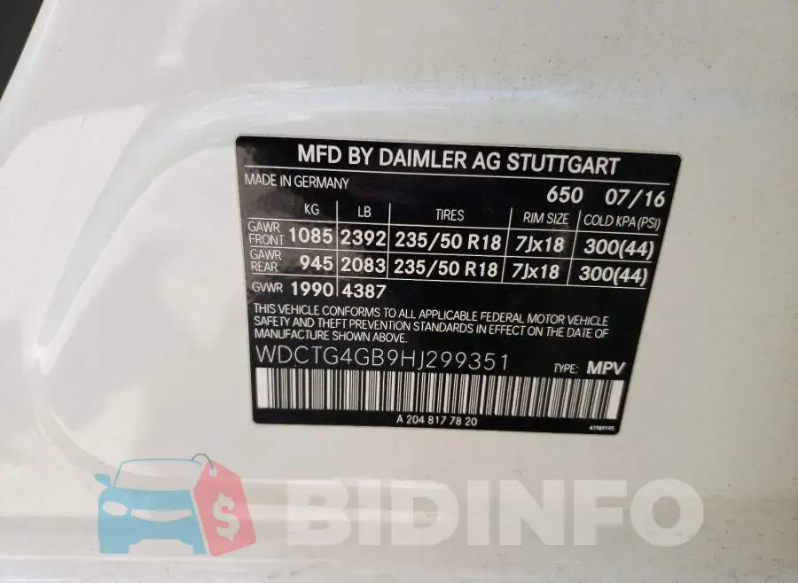 WDCTG4GB9HJ299351 Photo# 10
