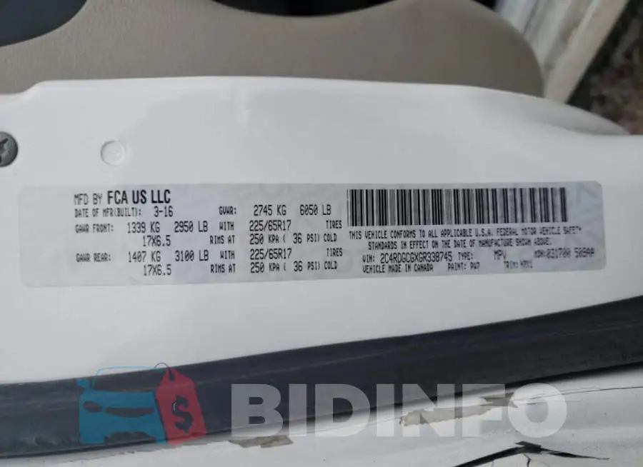 2C4RDGCGXGR338745 Photo# 13