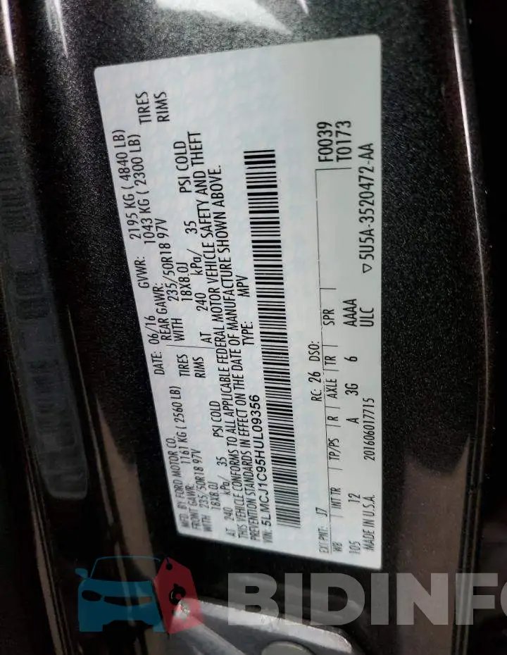 5LMCJ1C95HUL09356 Photo# 13
