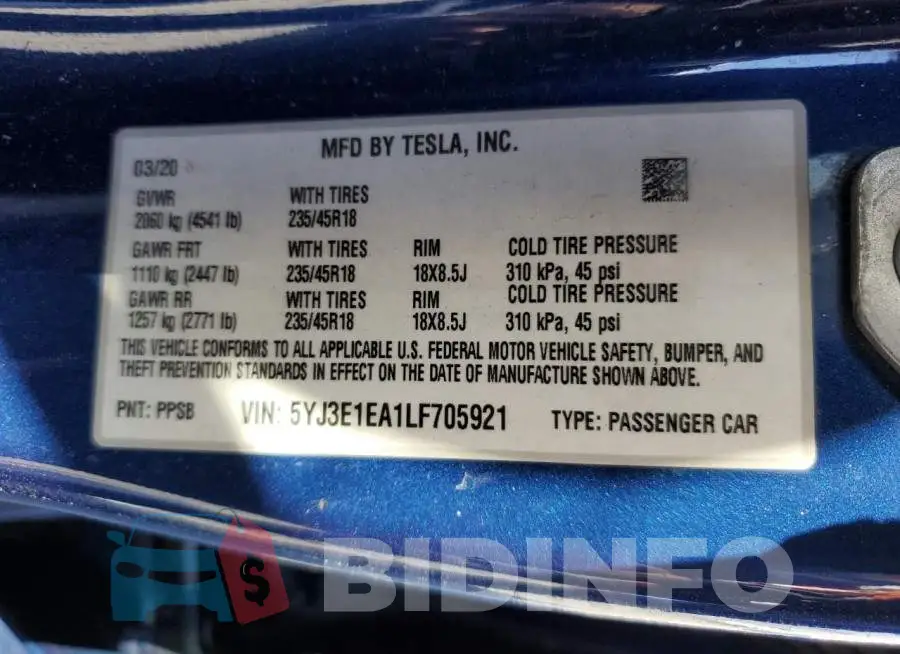 5YJ3E1EA1LF705921 Photo# 12