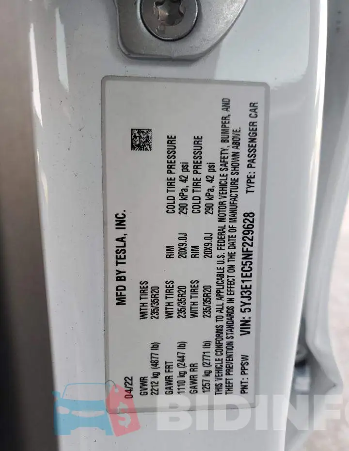 5YJ3E1EC5NF229628 Photo# 12