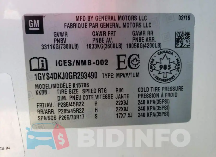 1GYS4DKJ0GR293490 Photo# 10