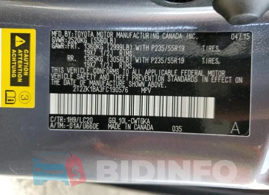 2T2ZK1BA3FC190576 Photo# 10