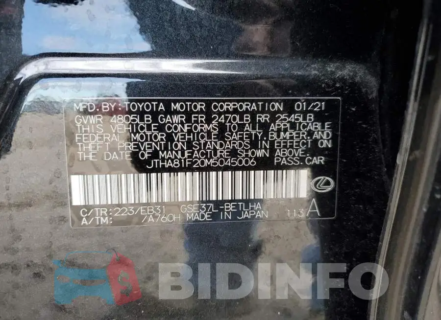 JTHA81F20M5045006 Photo# 13