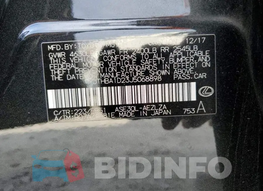 JTHBA1D23J5068898 Photo# 10
