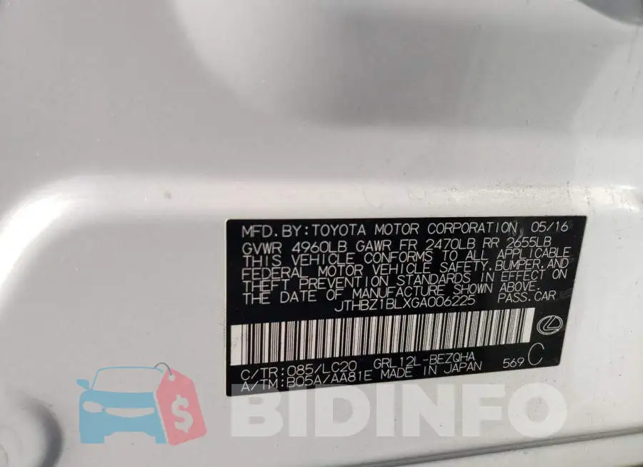 JTHBZ1BLXGA006225 Photo# 13