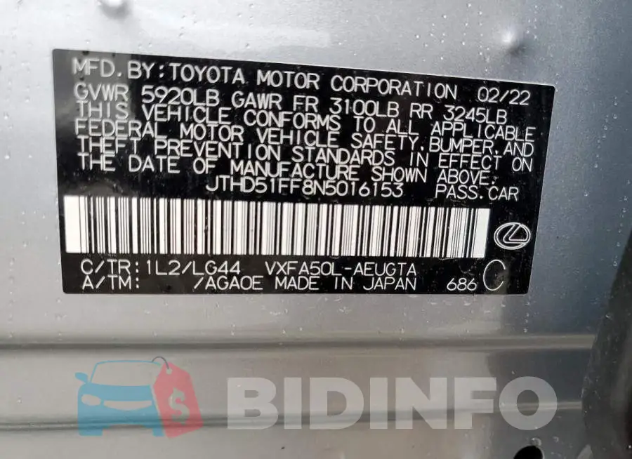 JTHD51FF8N5016153 Photo# 13