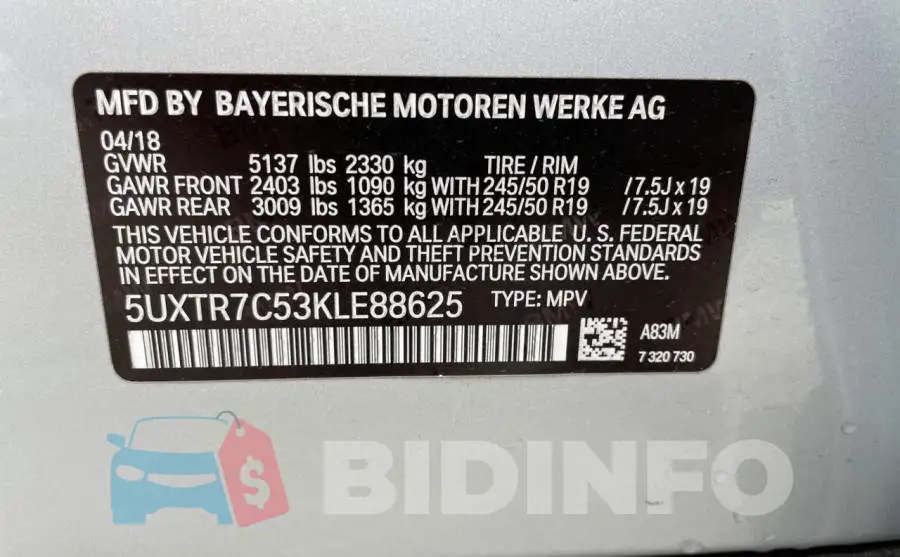 5UXTR7C53KLE88625 Photo# 10