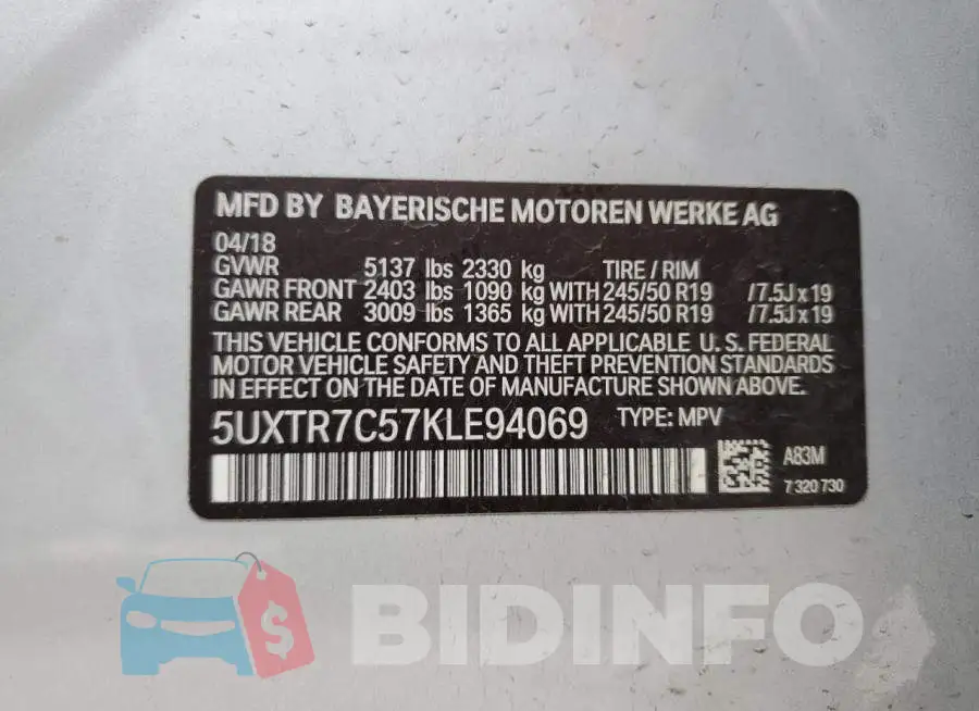 5UXTR7C57KLE94069 Photo# 12