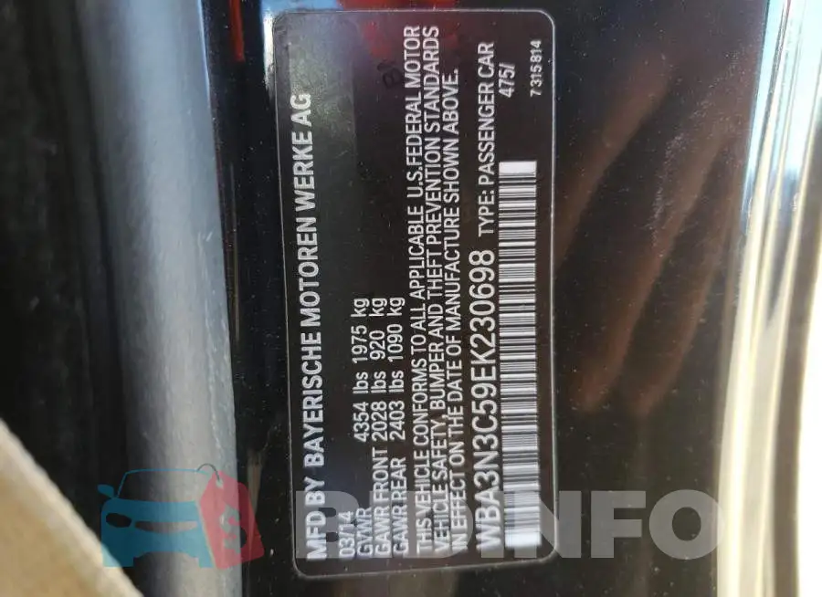 WBA3N3C59EK230698 Photo# 12