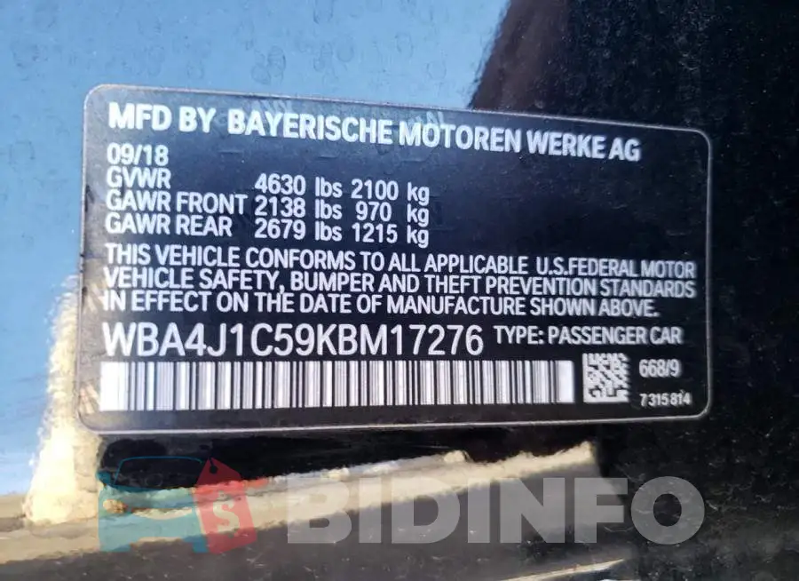WBA4J1C59KBM17276 Photo# 12