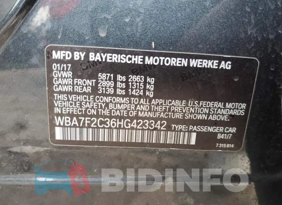 WBA7F2C36HG423342 Photo# 13